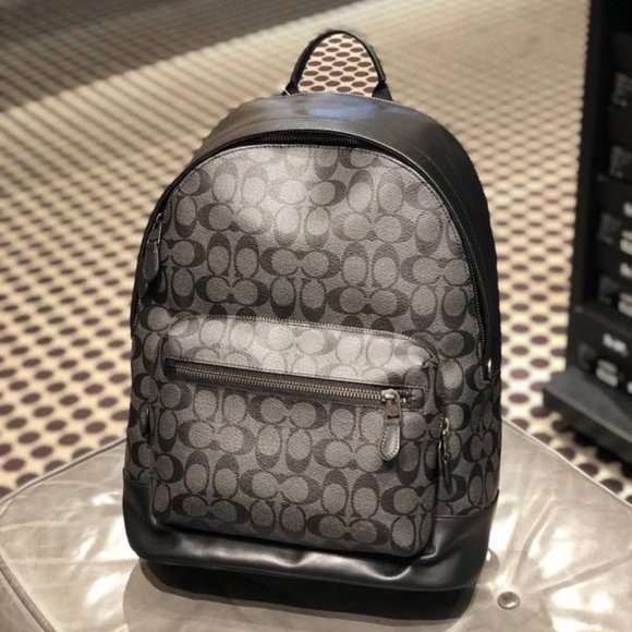 Coach 2736 West Charcoal Black Signature Coated Canvas Large Backpack Bookbag - Picture 1 of 5